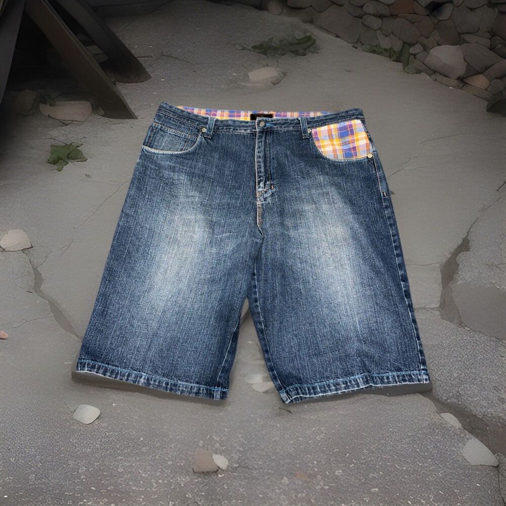 Vintage Members Property Mens Sz 42 Blue Denim Baggy Hip Hop Skate Shorts Y2K